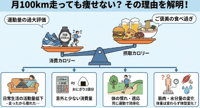 月100kmランニング痩せない